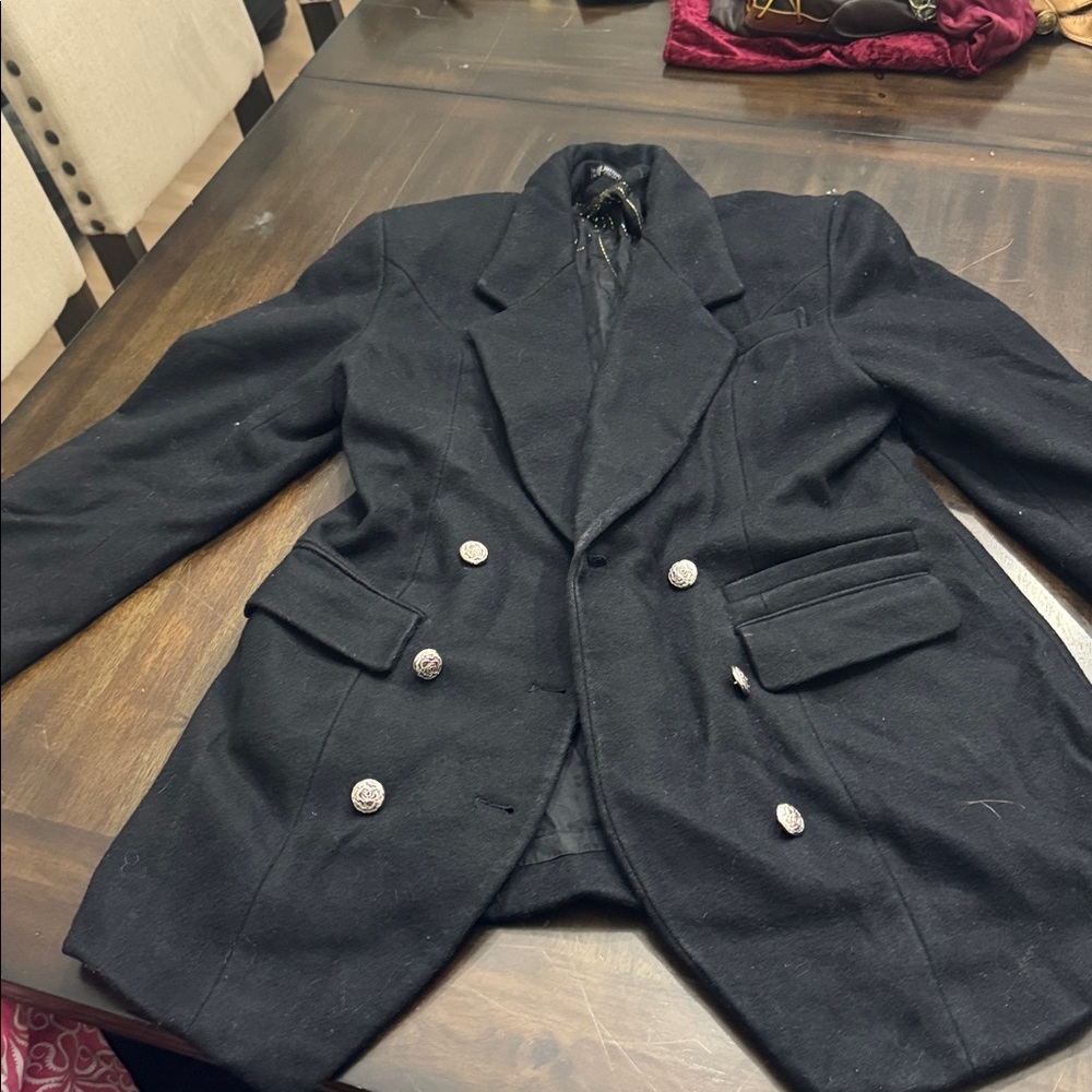 Black Double-Breasted Blazer with Silver Buttons